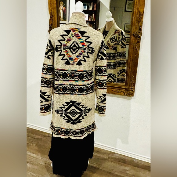 Aztec Tribal Southwestern Cowboy Western Rodeo style long Cardigan Sz Large - Picture 5 of 7
